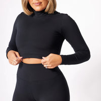 Black Polo Long Sleeve Crop